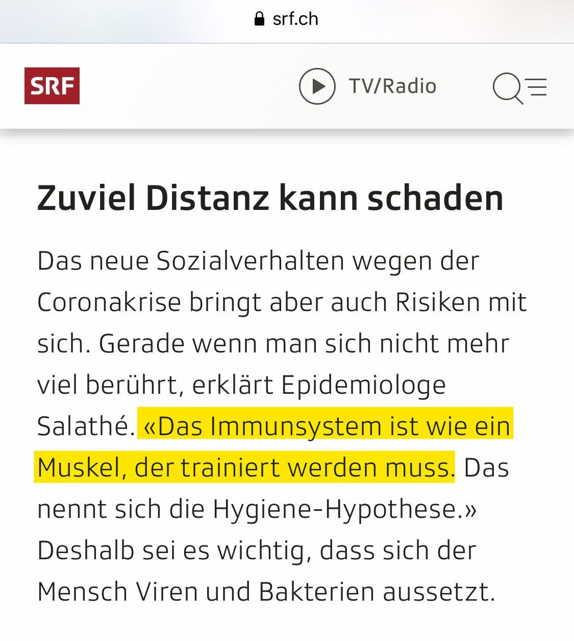 DAS IMMUNSYSTEM IST WIE EIN MUSKEL und muss trainiert werden, srf news, epidemiologe salathé